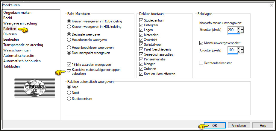 Bestand - Voorkeuren - Algemene programmavoorkeuren